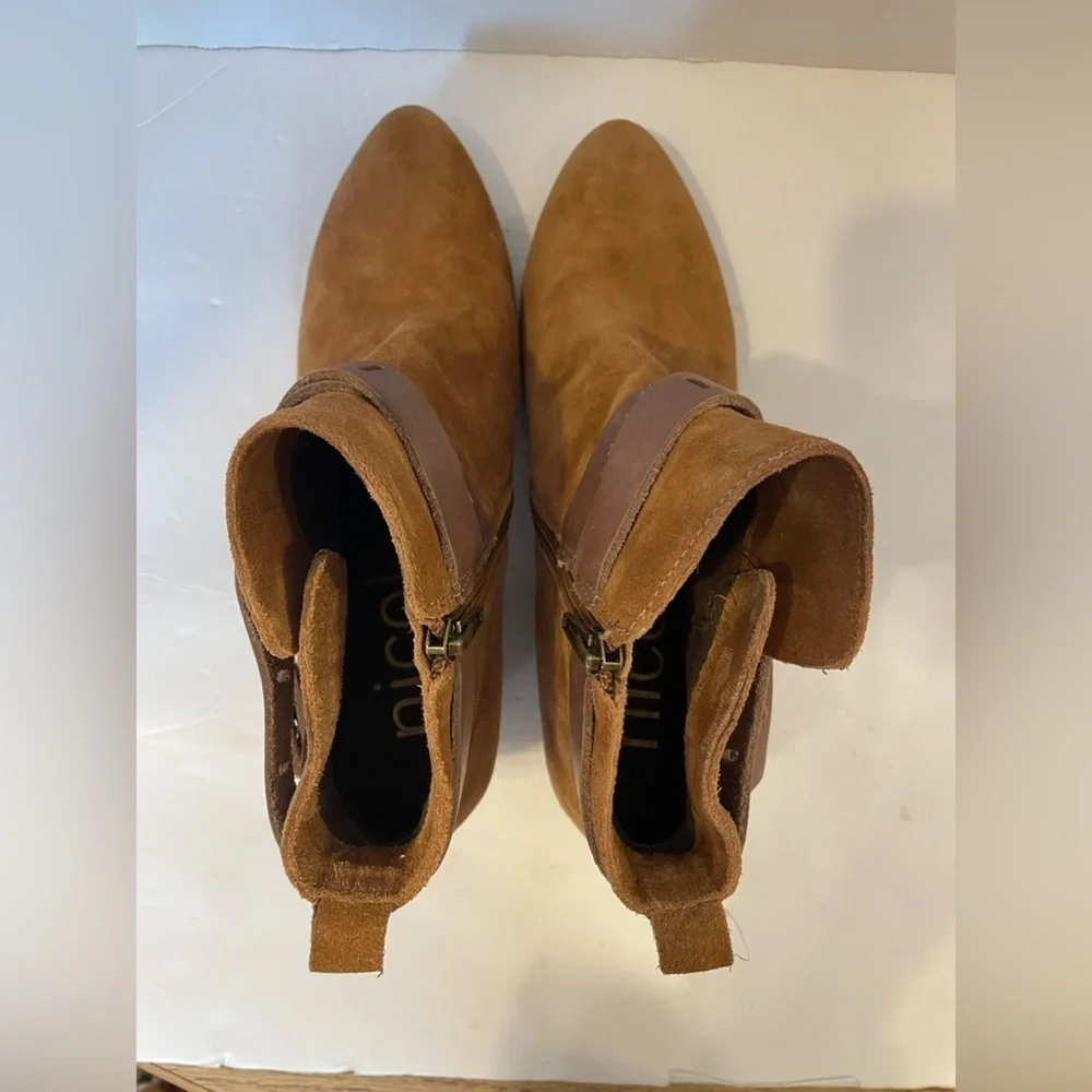 Nicole Brown Leather Suede Side Zip Bootie Shoes Size 10 M